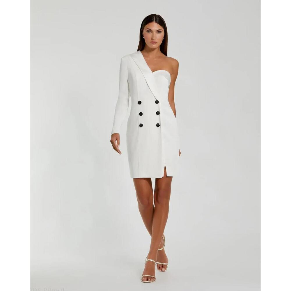 Mac Duggal One Sleeve Tuxedo Dress White Size 2 NWT - Picture 1 of 11